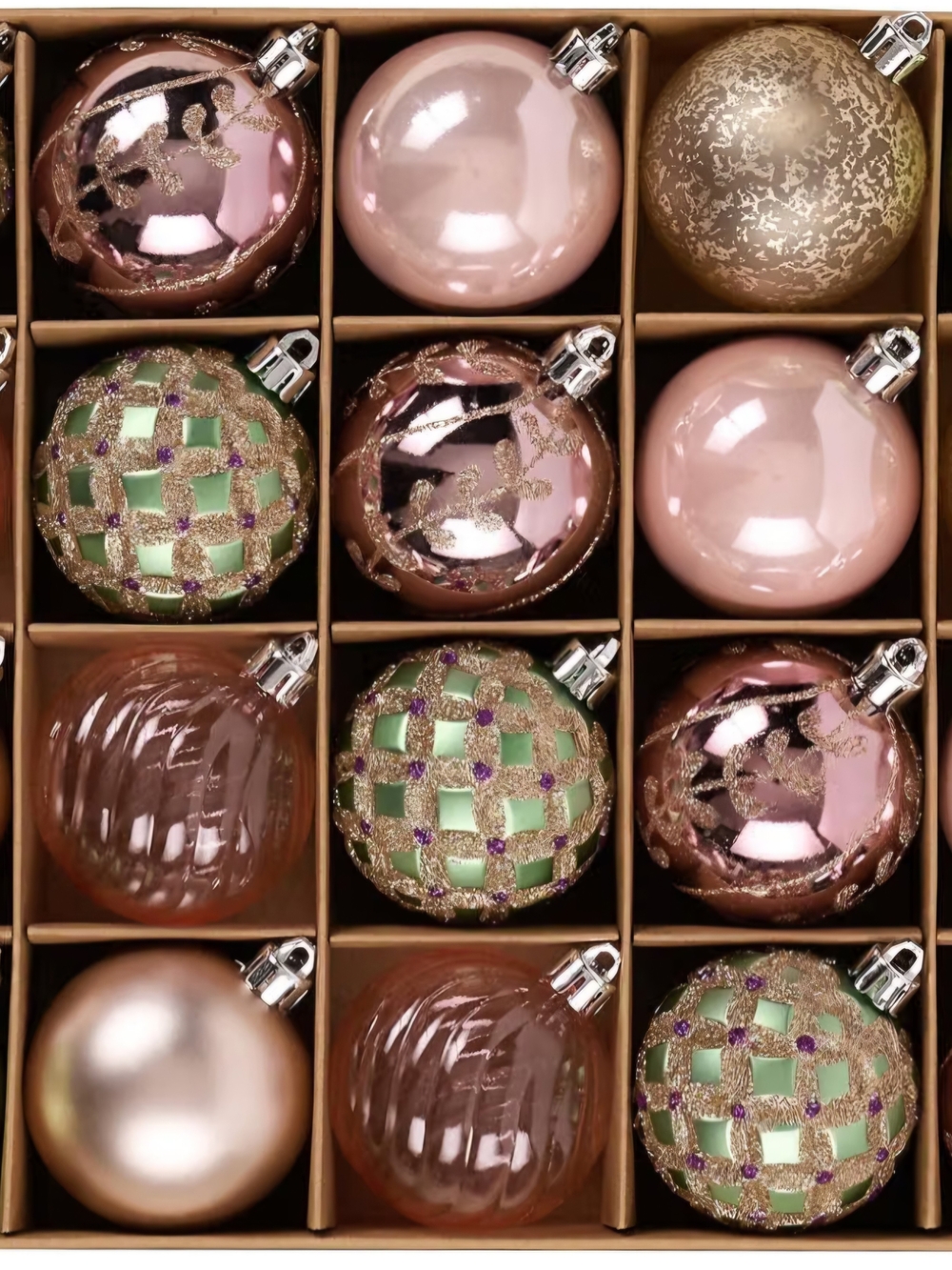 Holiday Glass Ornament Set - Pink and Green Decorative Baubles. 20 Pieces. NWT.
